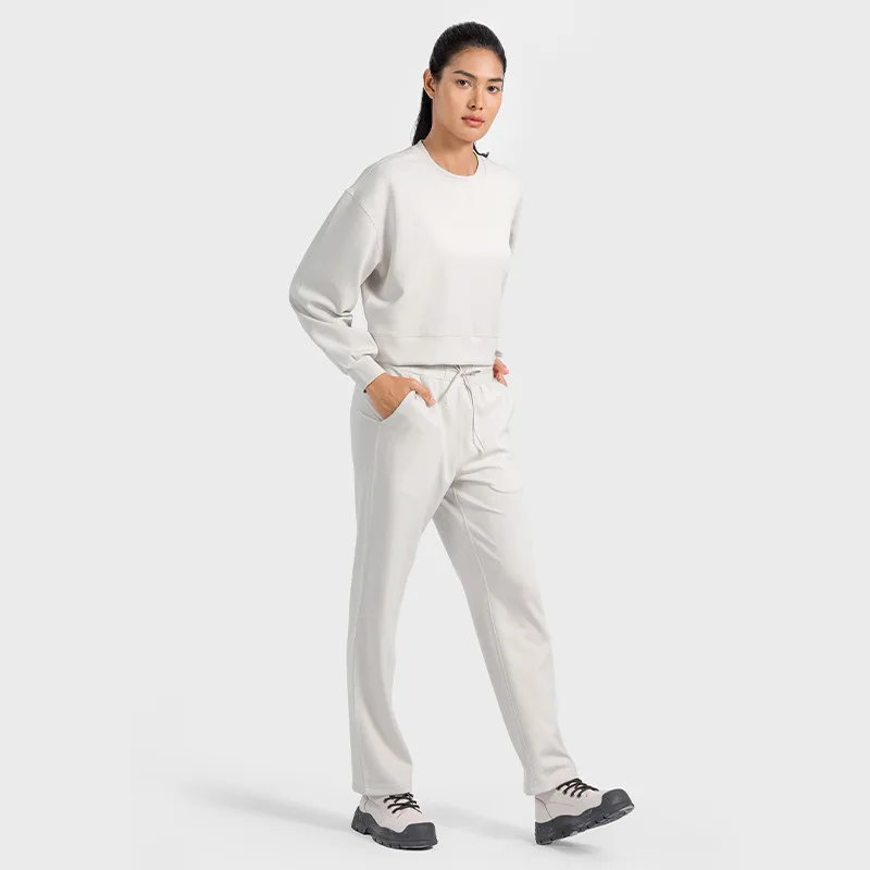 Felpa con cappuccio da donna casual con collo rotondo autunno inverno per lo sport, corsa ampia, fitness, felpa con cappuccio a maniche lunghe, pantaloni da yoga alla moda