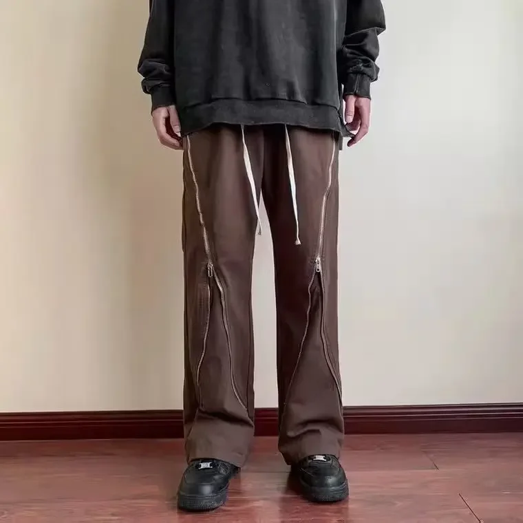 Streetwear Baggy Casual Pants Y2K Retro Zipper Decoration Sweatpants Pants Men Women Harajuku Hip Hop Letter Jogging Trousers