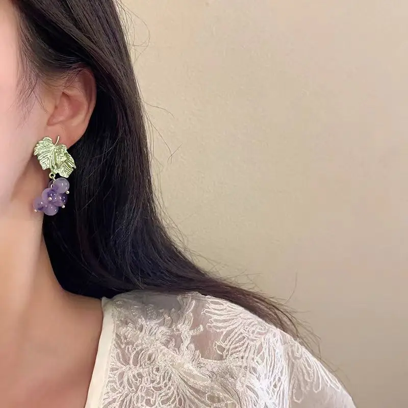 أنيقة الأرجواني العنب كريستال الخرزة قلادة أقراط للنساء بساطتها النبات وأقراط رومانسية تاريخ الحفلات مجوهرات هدايا #4