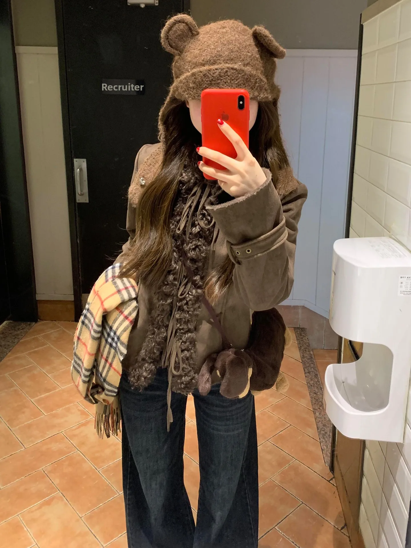 

Thiened Warm Suede Fur Collar Jaet Women's Winter Slim Fit Coat Retro Sle Long Sve ort Length Pure Color No Hat