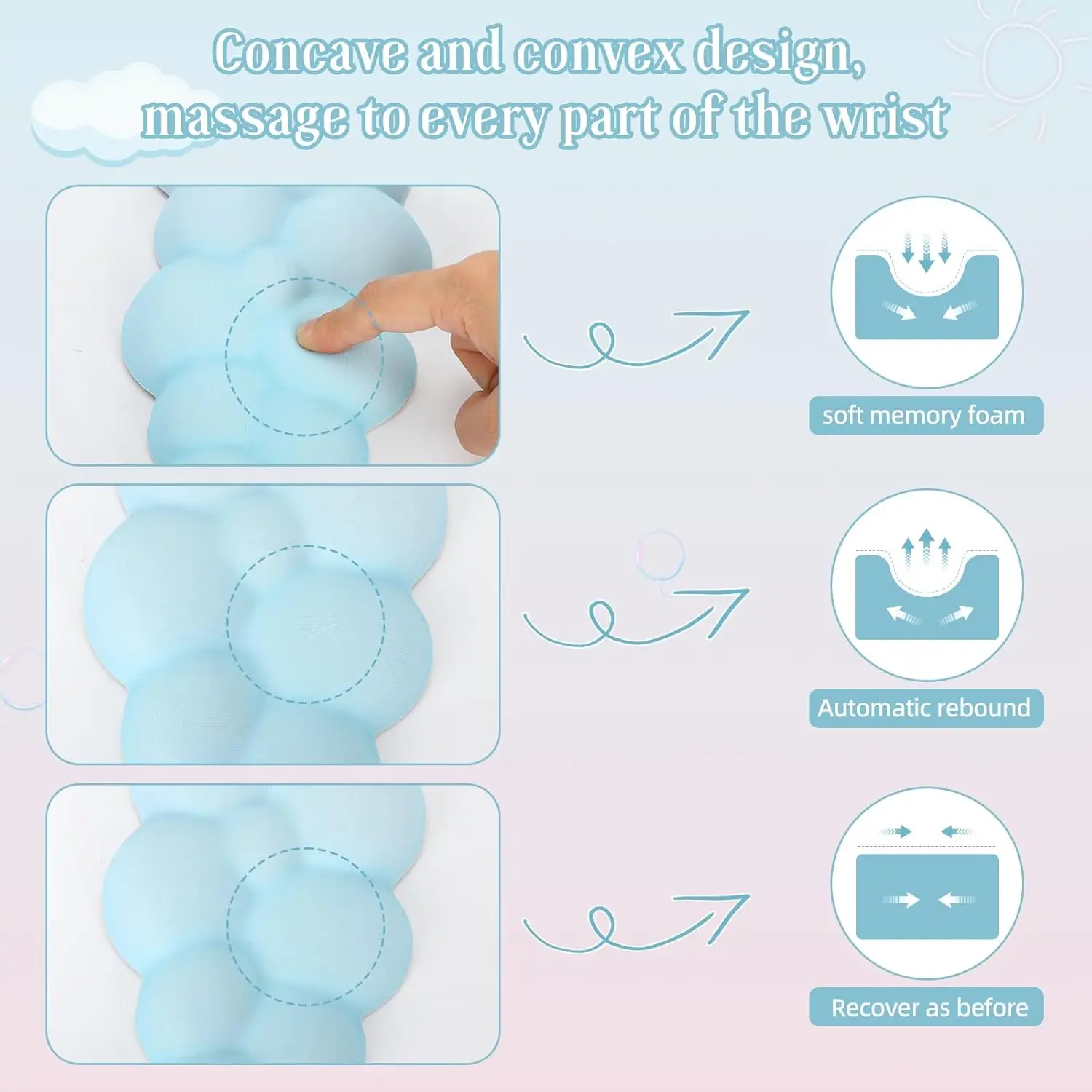 Supporto per polso per tappetino per mouse con poggiapolsi per tastiera Cloud con memory foam ergonomico per computer desktop portatile da ufficio domestico