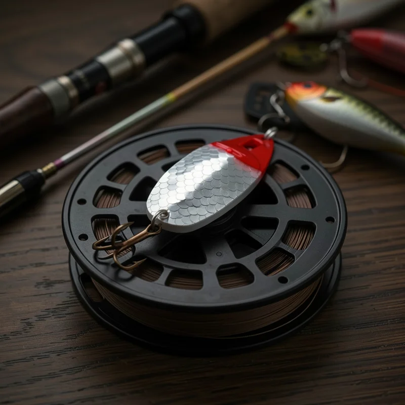 Fish Scale Pattern Metal Spoon Fishing Lure with Red Triangle Blade for Freshwater Pike