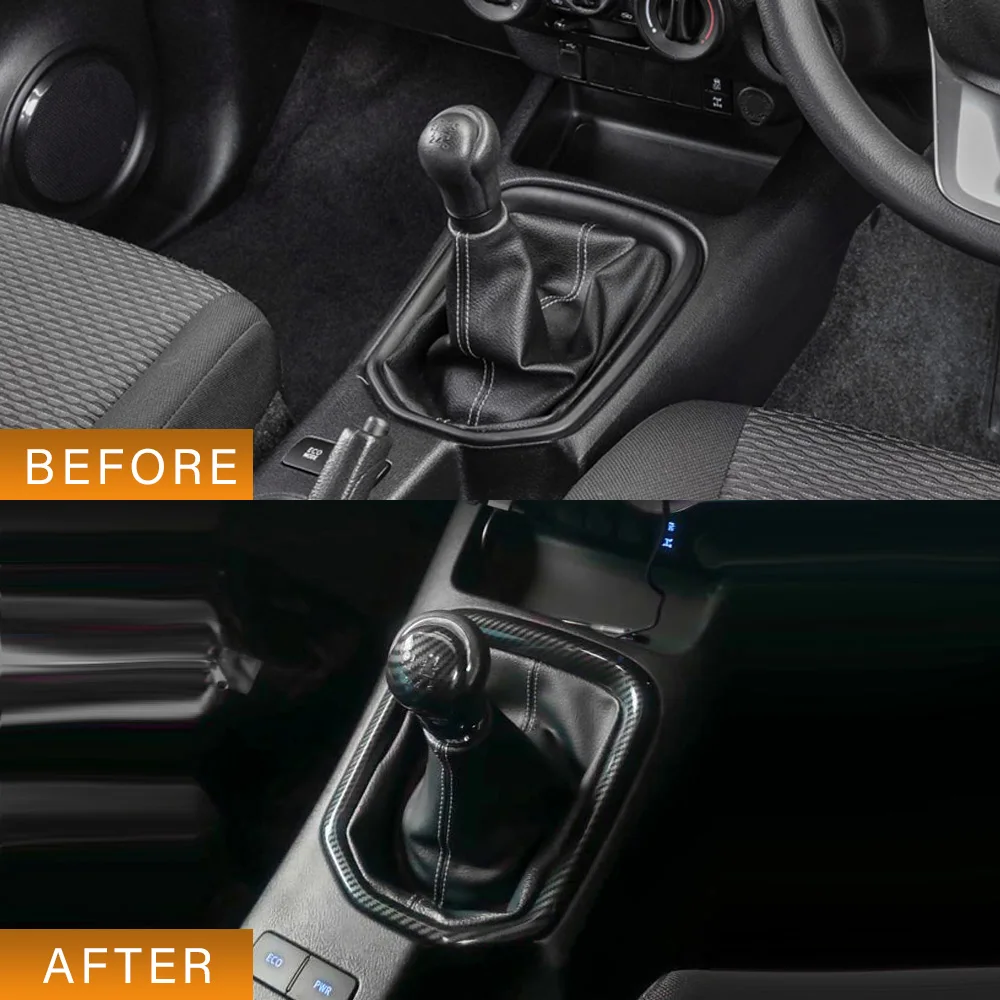 2pcs Manual Gear Shift Frame Knob Cover Carbon Fiber Color Bamboo Grain for Toyota Hilux Revo Conquest 2015 -2021