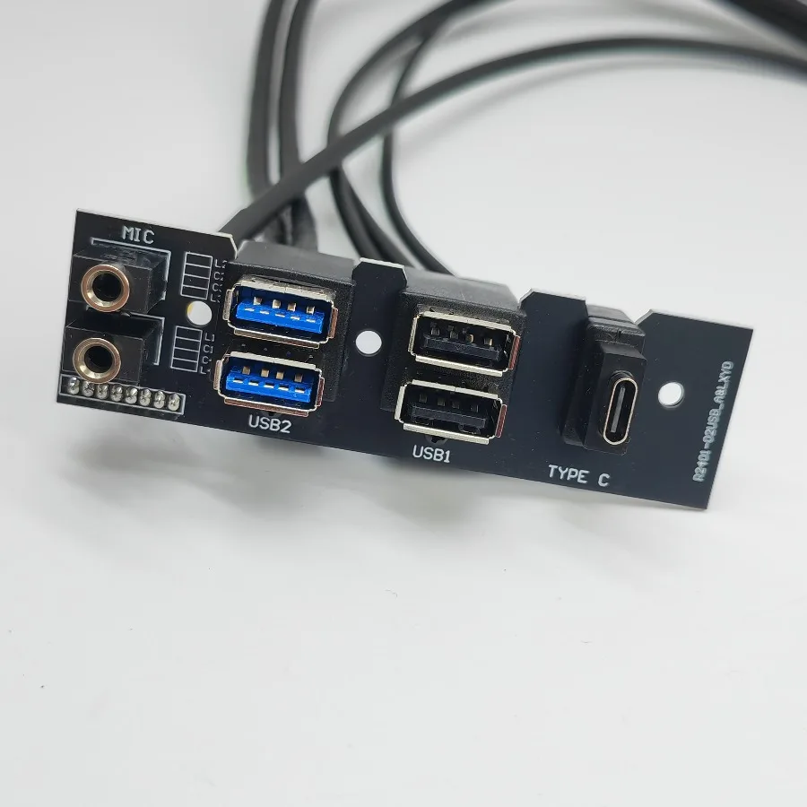 Computer Motherboard Extension Front Panel Cable 19Pin 9Pin To Type-C 2-Port USB 2.0 3.0 HD Audio 3.5mm Mic Speaker Socket Cord