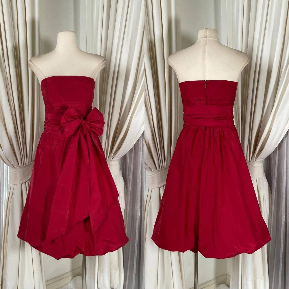 

Customized Delicate Red Satin Evening Dress Elegant Graceful Strapless Sleeveless Homecoming Dress Modern Celebrity Gowns