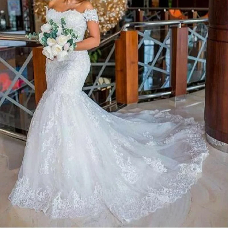 Luxury Mermaid Wedding Dresses 2023 plus size O Neck Lace up Bridal Wedding Dresses Lace Embroidery Wedding Dress For Women