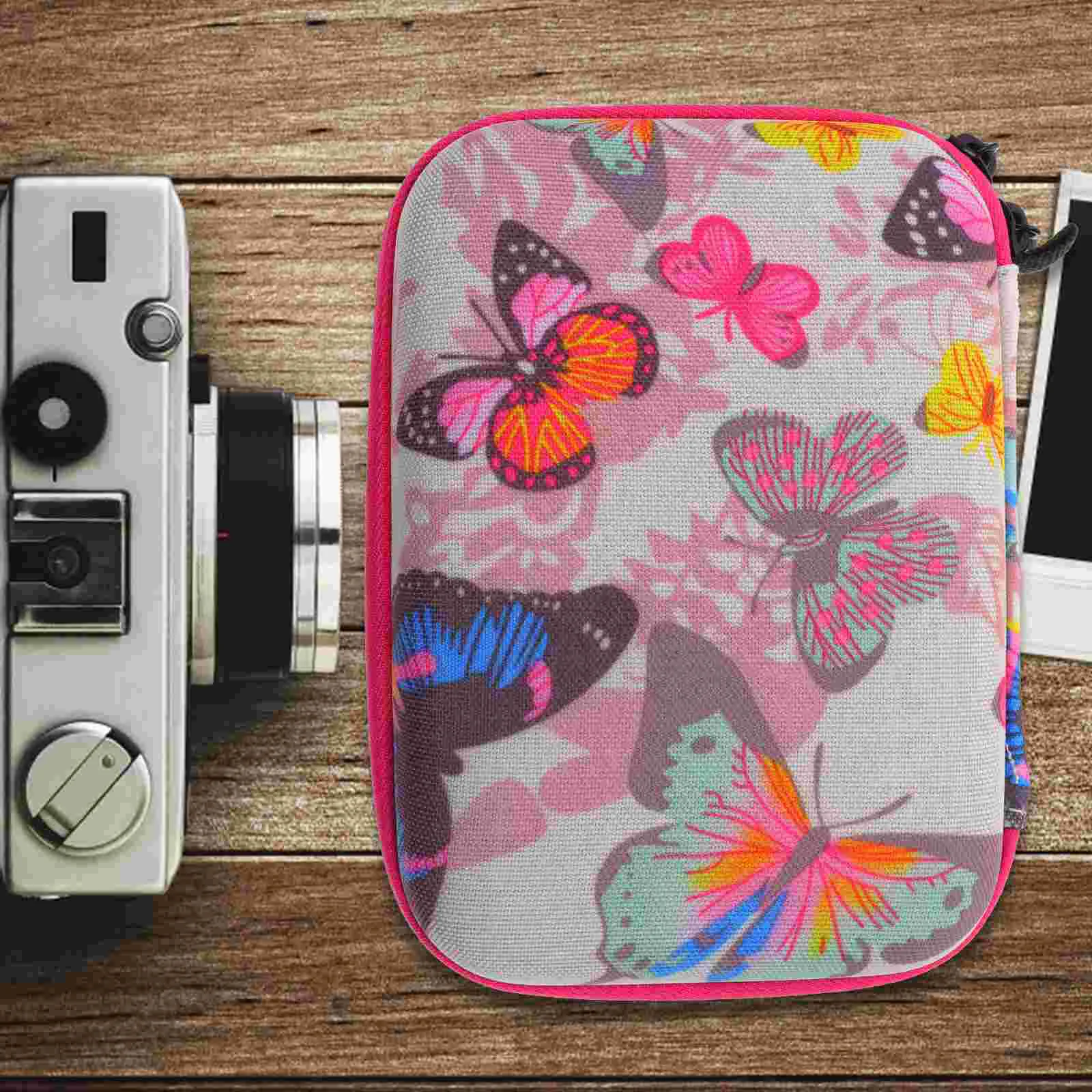 Kids Camera Case Camera Carrying Case Travel Camera Bag Holder with Closure White butterfly print grid rose red zipper bag