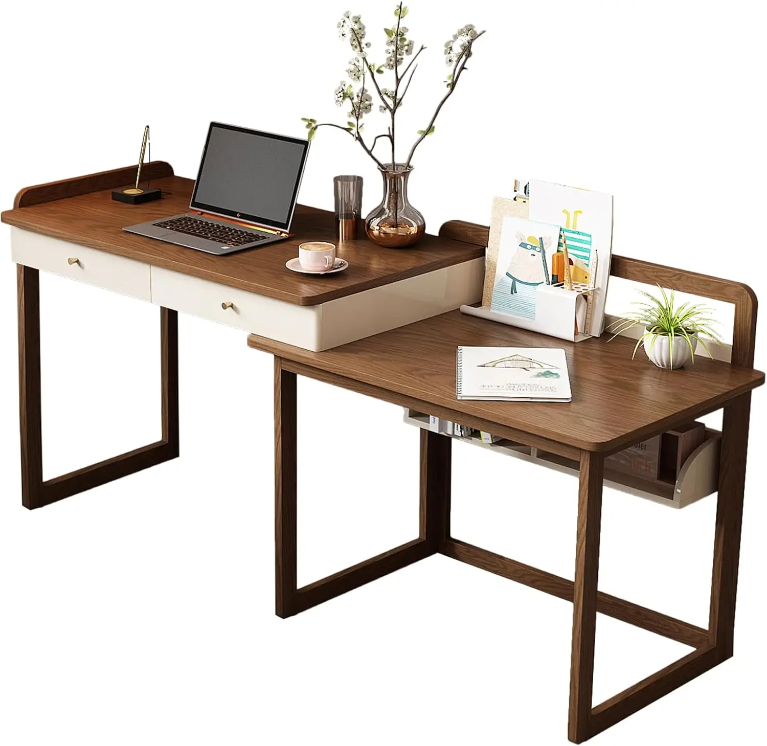 

'Extendable 70' Solid Wood Desk, Storage Study Table, Multifunctional Workbench, Modern Office Computer Desk'