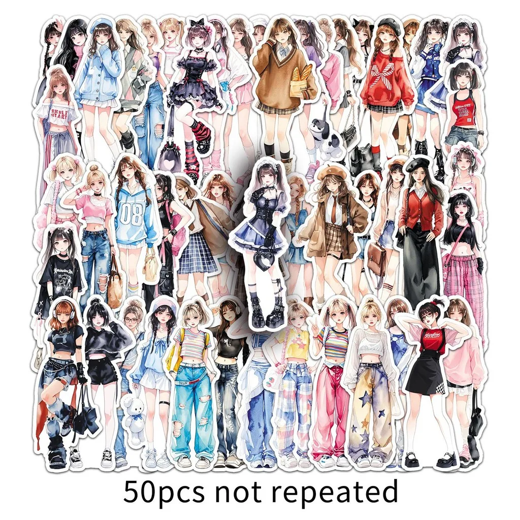 مجموعة ملصقات عصرية فريدة من نوعها مكونة من 50 قطعة - شارات كرتونية متطابقة للملابس العصرية لسجل القصاصات وأجهزة الكمبيوتر والأكواب (متجر عوالم الرسوم المتحركة)