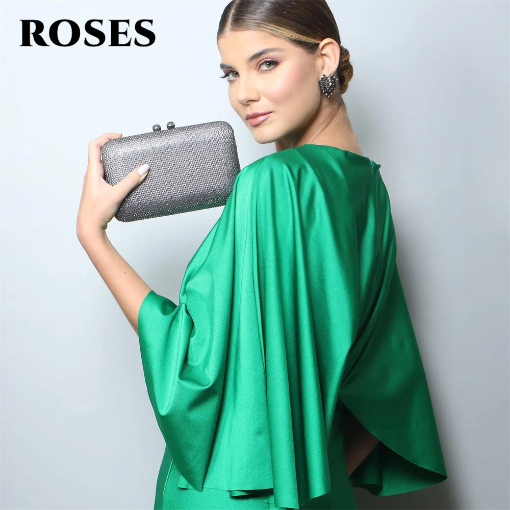 ROSES O Neck Green Charming Prom Dress Gown Three Quarter Stain Formal Gowns Beach Drop Shipping Evening Gown vestidos de noche