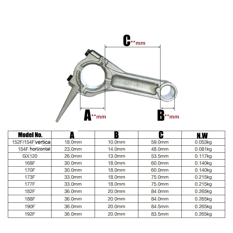 Gasoline Generator Micro Tiller Connecting Rod and Piston Ring kit for 152F 154F 168F 170F  177F 190F Engine Motor Spare Part