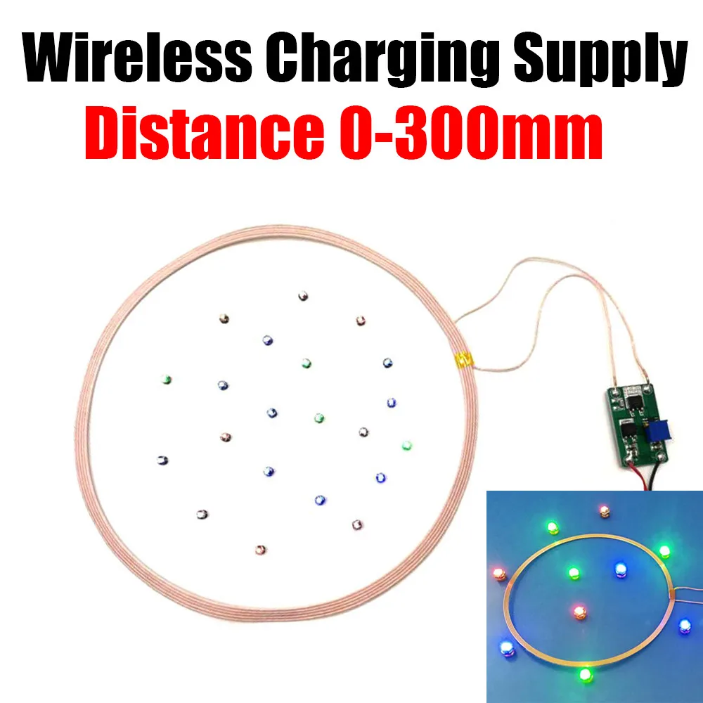 

0-300mm DC 12V 24V Wireless Power Supply Module Charging Coil Charge Transmitter+ Led Receiving Light DIY Ship Gundam Model