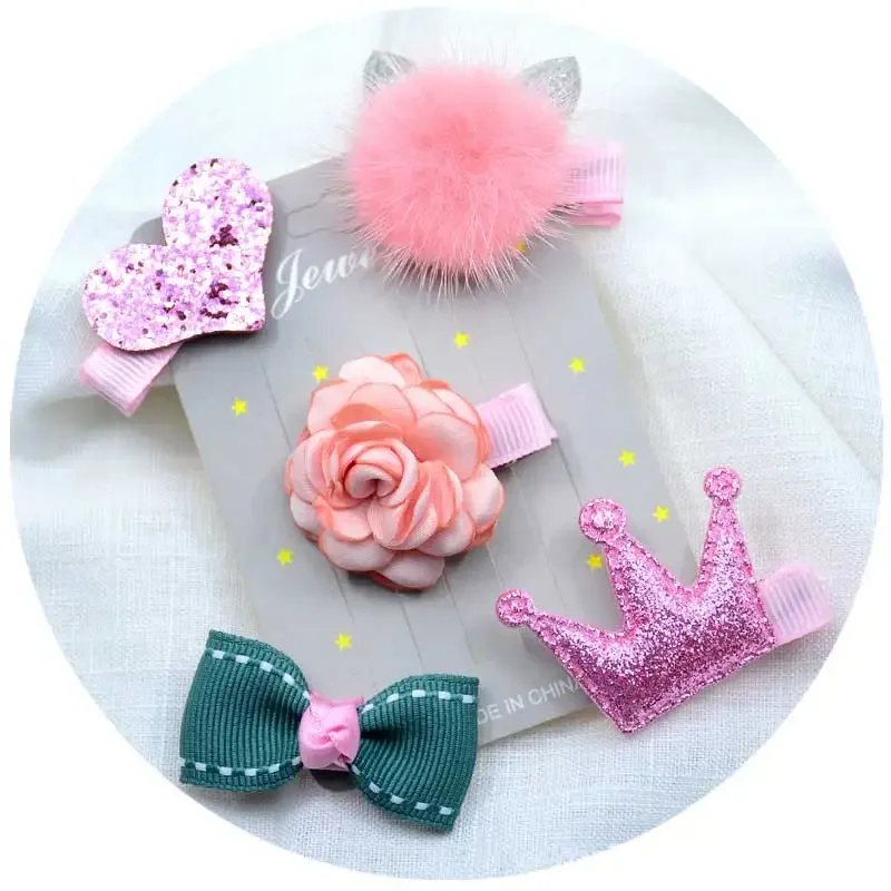 5PCS/set Baby Girls Bow Hair Barrettes Flower Hairpins Headdress Cute Children Hairpin Princess Headwear Hair Clip