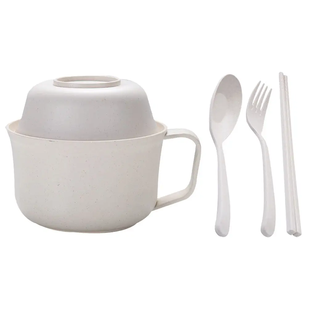 1 Juego de vajilla de paja de trigo, artesanía fina, diseño compacto, tazón Bento con tapa, juego de vajilla para fideos instantáneos, arroz, postre