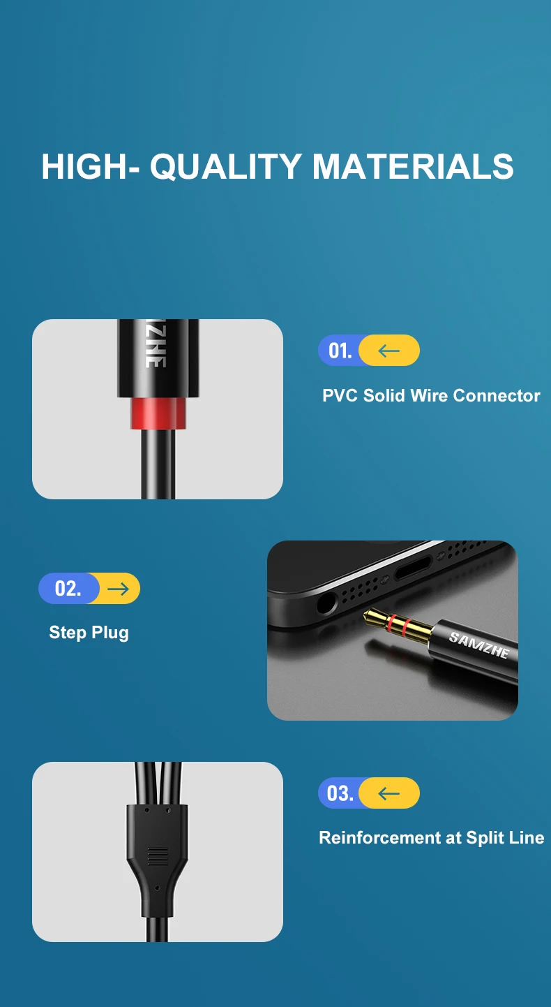 Samzhe rca kabel buchse 3,5mm zu rca audio kabel 3,5mm buchse zu 2rca männlich splitter aux kabel für tv pc verstärker dvd lautsprecher kabel – Detail 6