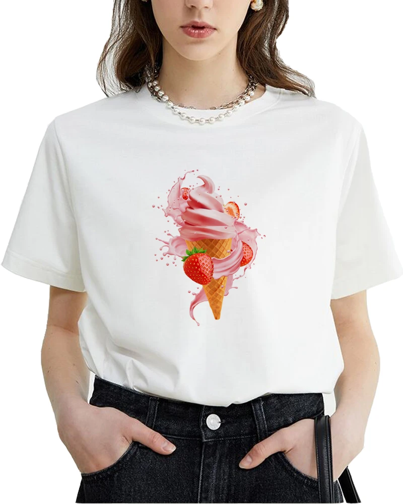 Sweet Ice Cream T-Shirt Dames Zomer Cool Schattige Kleding Merk Van Hoge Kwaliteit Casual Top Tees A0171