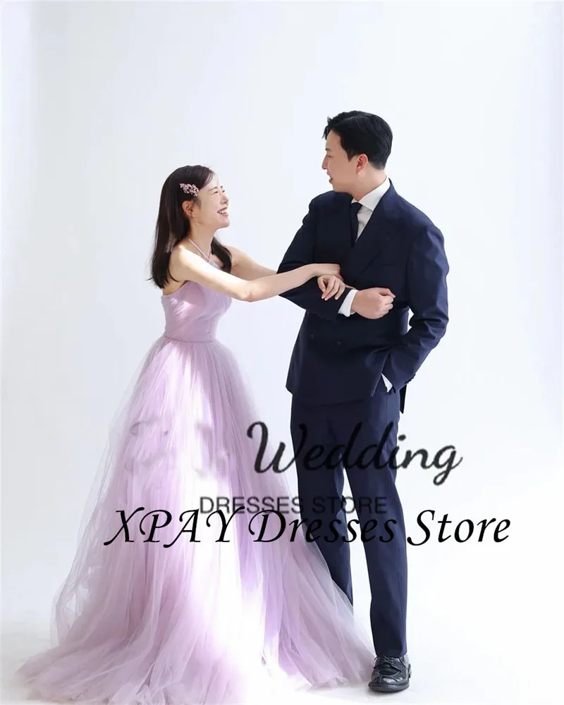 XPAY Elegant Purple Korea Wedding Dresses 2025 Halter Spaghetti Strap Customized Wedding Photos Shoot Evening Party Gown