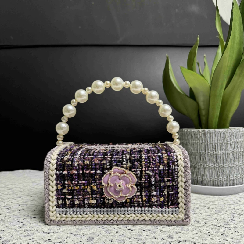 Beauty Tissue Case Pearl Handle Tissue Box Purple Elegant Flowers Livingroom Napkin Holder Coffee Table Decoration Paper Box