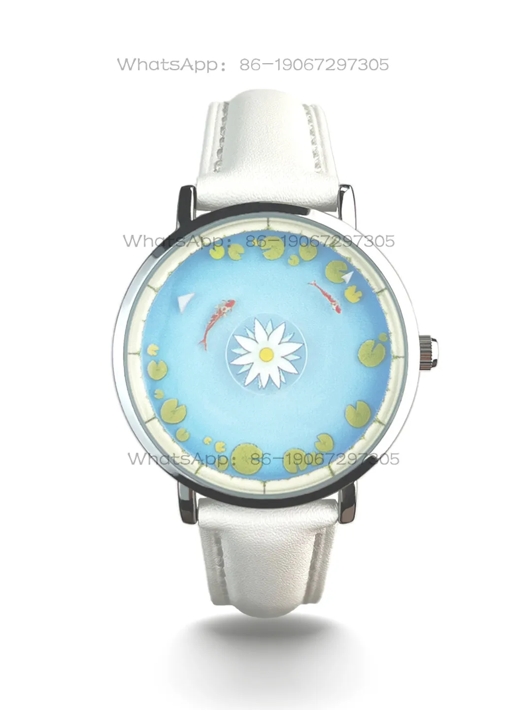 

Lotus Pond Koi Original Illustration Wind Quartz Watch Fun Little Fresh Student Watch Birthday Gift