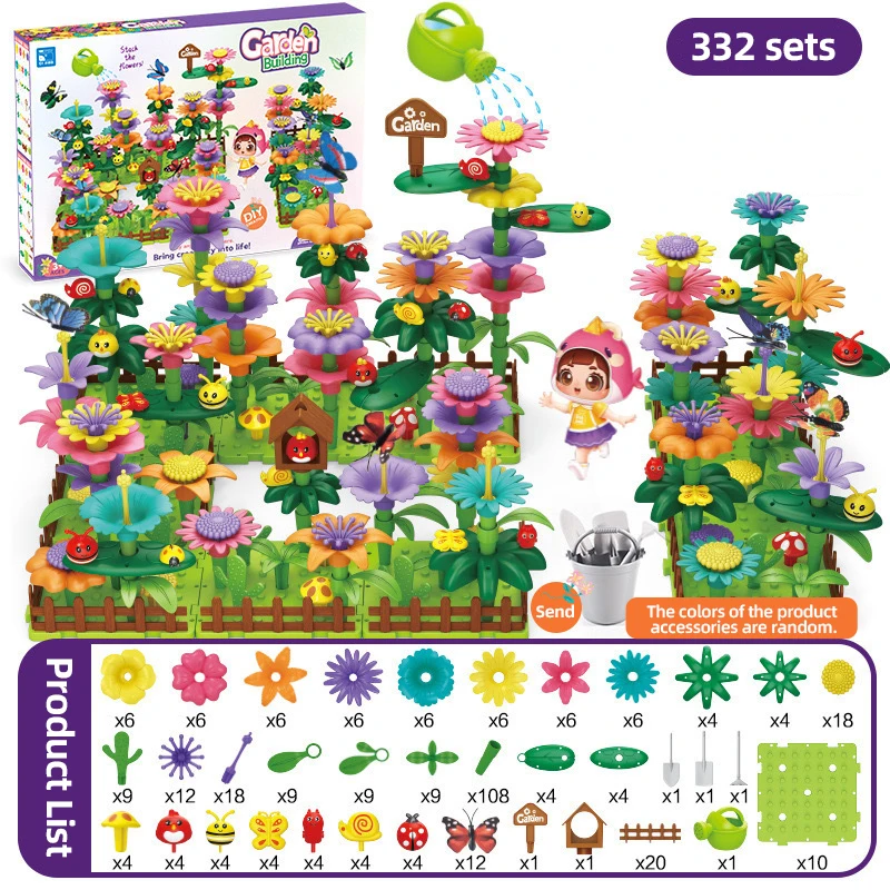 Blocchi di costruzione del giardino dei fiori fai-da-te Giochi impilabili Giocattoli Bambini Set da gioco per bambini Bouquet Giardino floreale in crescita creativa Genitori-bambini