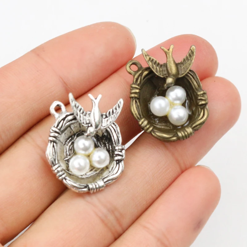 4pcs 24x19x9mm Antique Silver Plated Bronze Plated Bird Nest Handmade Charms Pendant:DIY for bracelet necklace