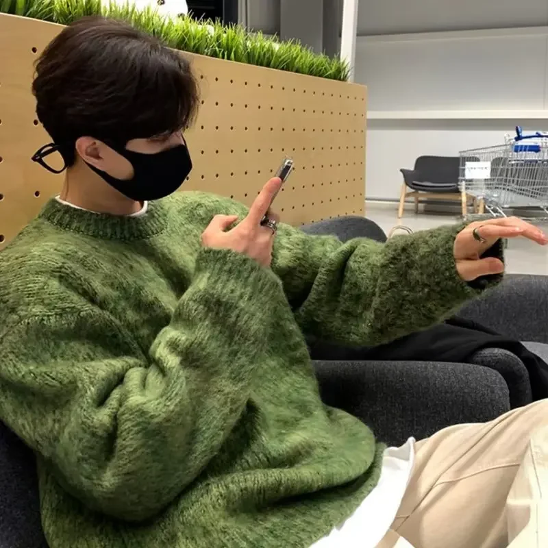 Men's Clothing Sweater Japanese Vintage Solid Oversized Casual Pullover Knitted Sweater Winter Long Sleeve for Men Clothing