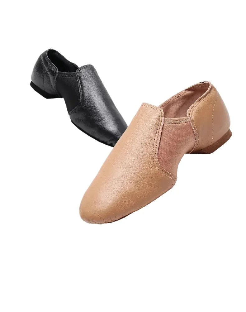 Zapatos de Baile para Hombre, de Cuero Genuino, Suaves, Zapatillas de Baile para Mujer, Gimnasia, Unisex, Sin Cordones, Jazz, Color Bronceado