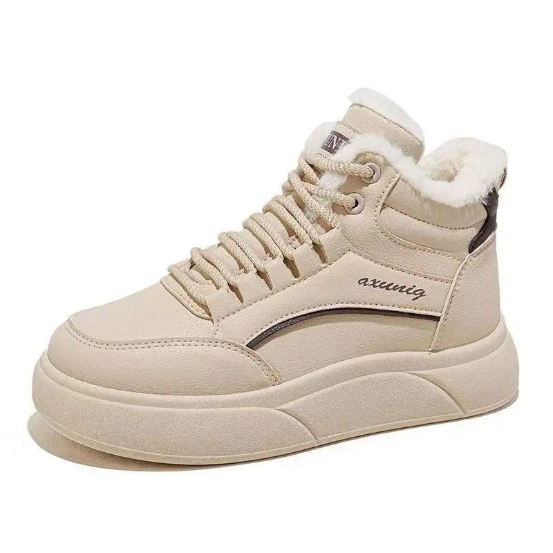 

Women Winter New Waterproof Ankle Snow Boots Thick sole Non Slip Thicken Plush Keep Warm High Top Lace Up Casual Board Shoes