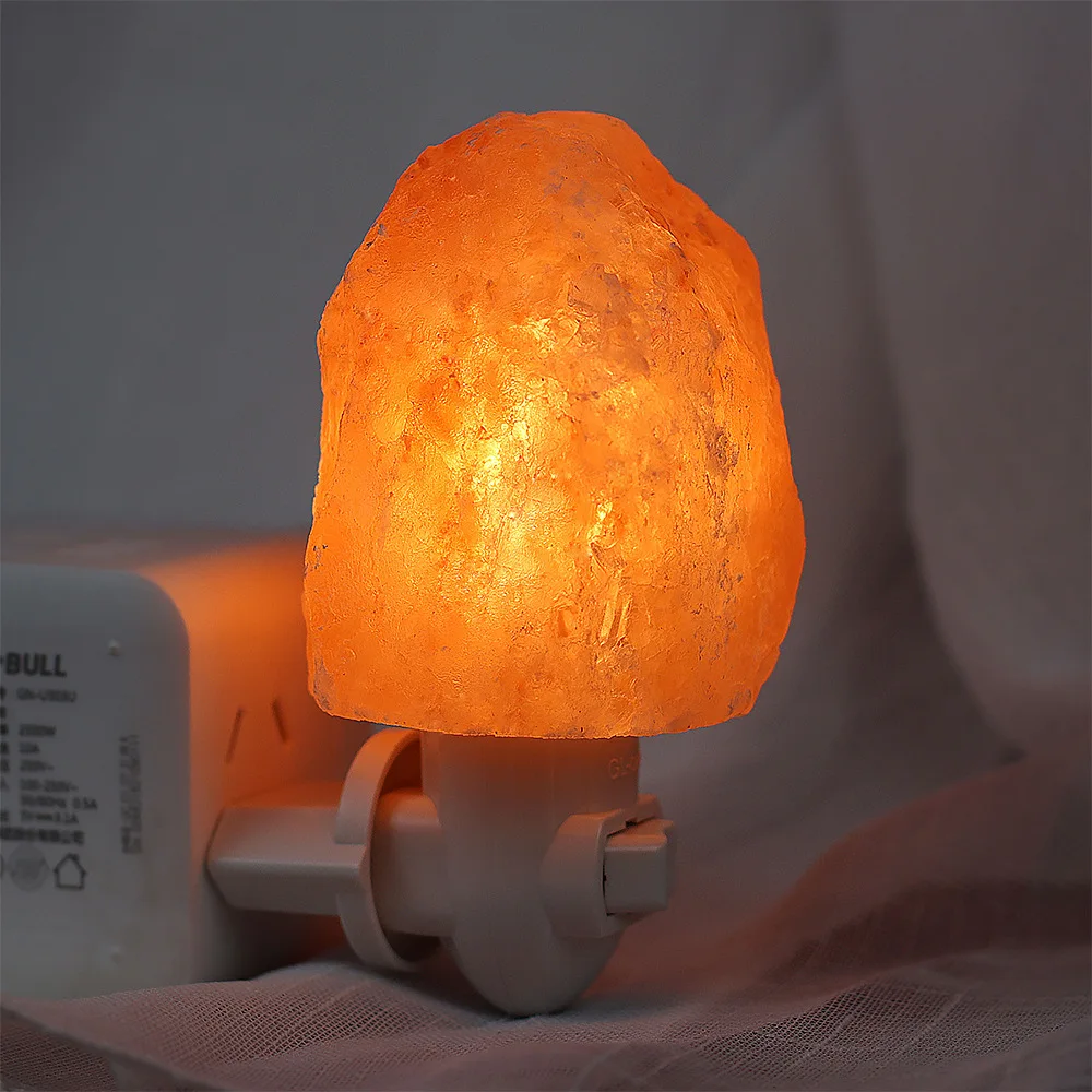 Natural Himalayan Salt Plug Night Light Warm Light Bedside LED Night Light Purifies the Air Releases Negative Ions Night Lamp