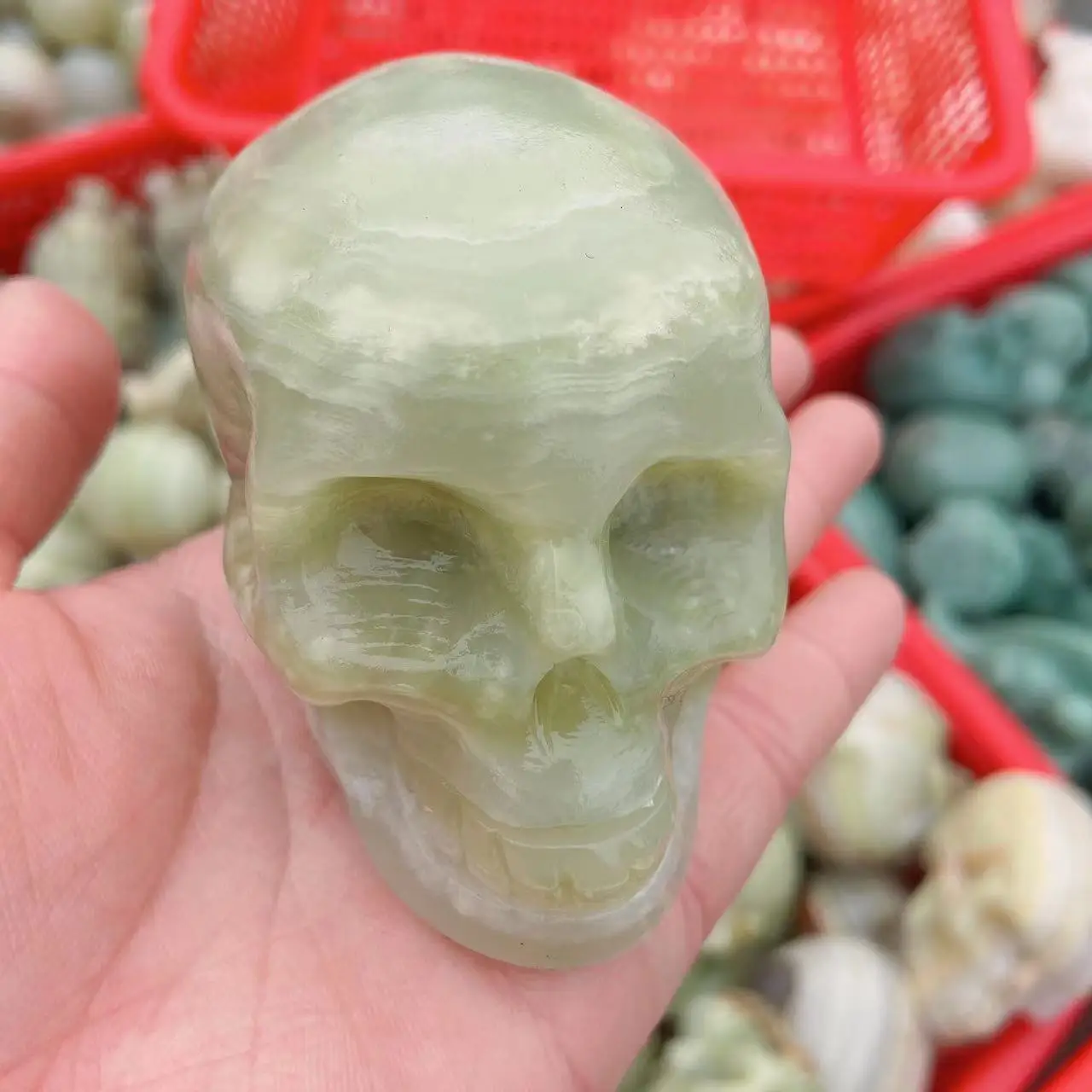 100mm 5A+ Natural Afghan jade Jasper hand-carved skull figures witchcraft healing Reiki crystal table decoration home accessorie