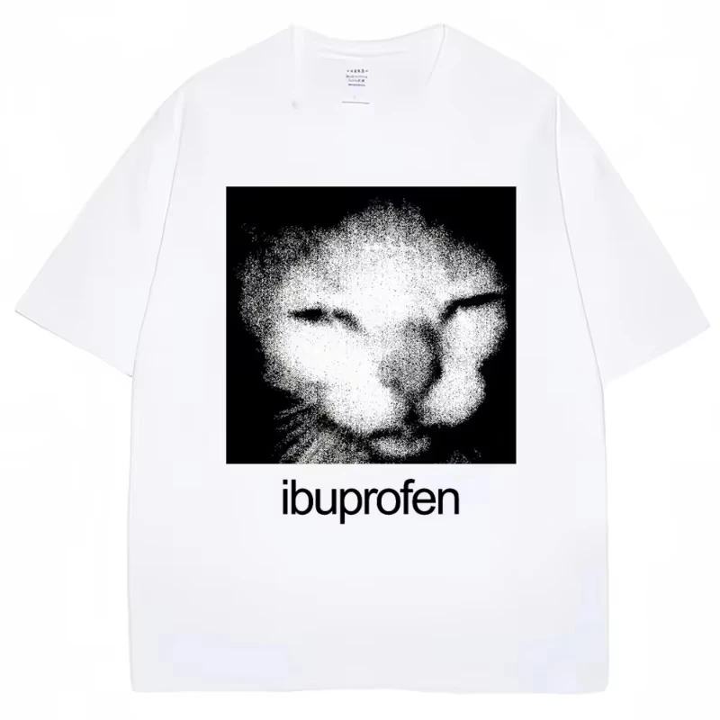 2026 Vintage Funny Ibuprofen Cat Meme Graphic T Shirt Humor Fashion Casual Streetwear T-shirts Top Aesthetic Clothes Tops