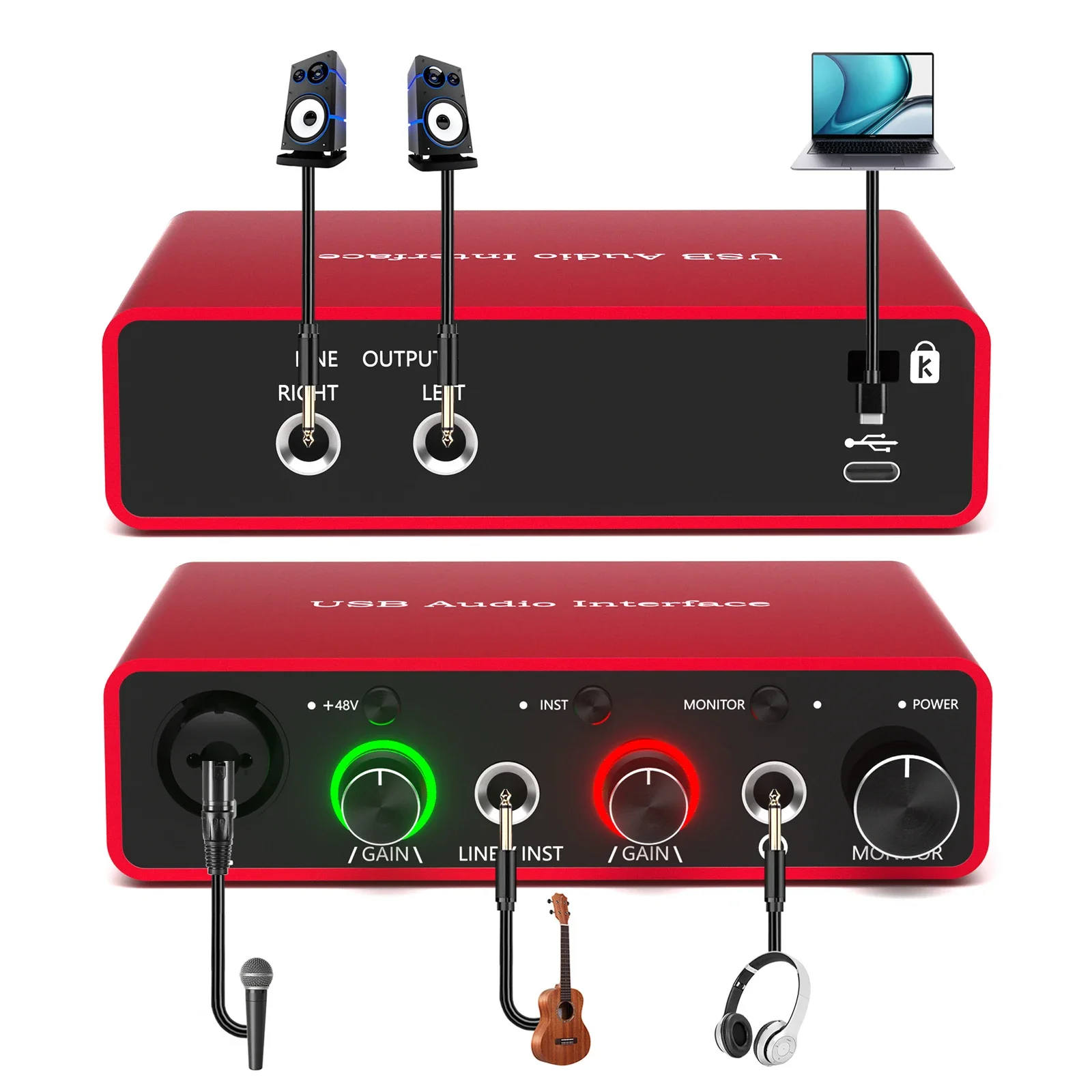 Support XLR Microphone de Audio Mixer Studio 48V Phantom Power Podcast Recording 192kHz USB Audio Interface Sound Cards