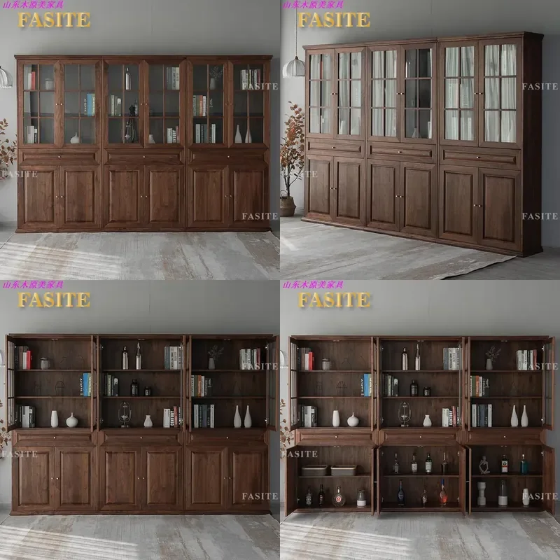 For North American Black Walnut New Chinese Modern Style Study Floor Combination Bookshelf All Solid Wood Bookcase