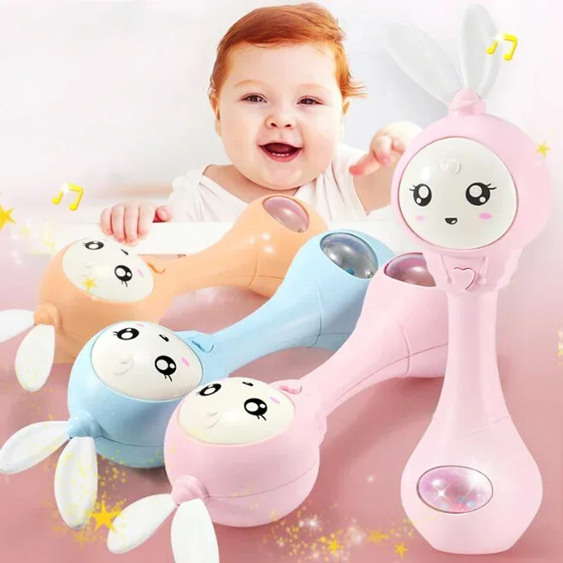 HOT Baby Rattles ทารกแรกเกิด Hand Bells ทรายค้อนของเล่นเพื่อการศึกษาหูนุ่ม Teether สําหรับเด็กทารก Light-up ดนตรีสําหรับเด็ก