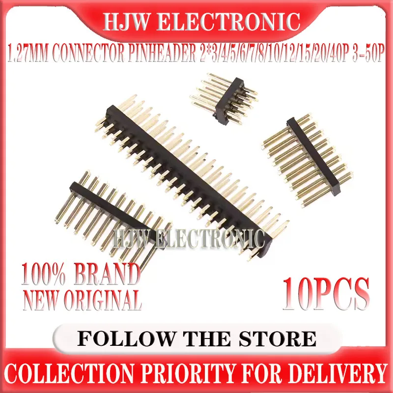 10pcs 1.27mm Double Row Male 2~40p Breakaway Pcb Board Pin Header Connector Strip Pinheader 2*3/4/5/6/7/8/10/12/15/20/40p 3-50p