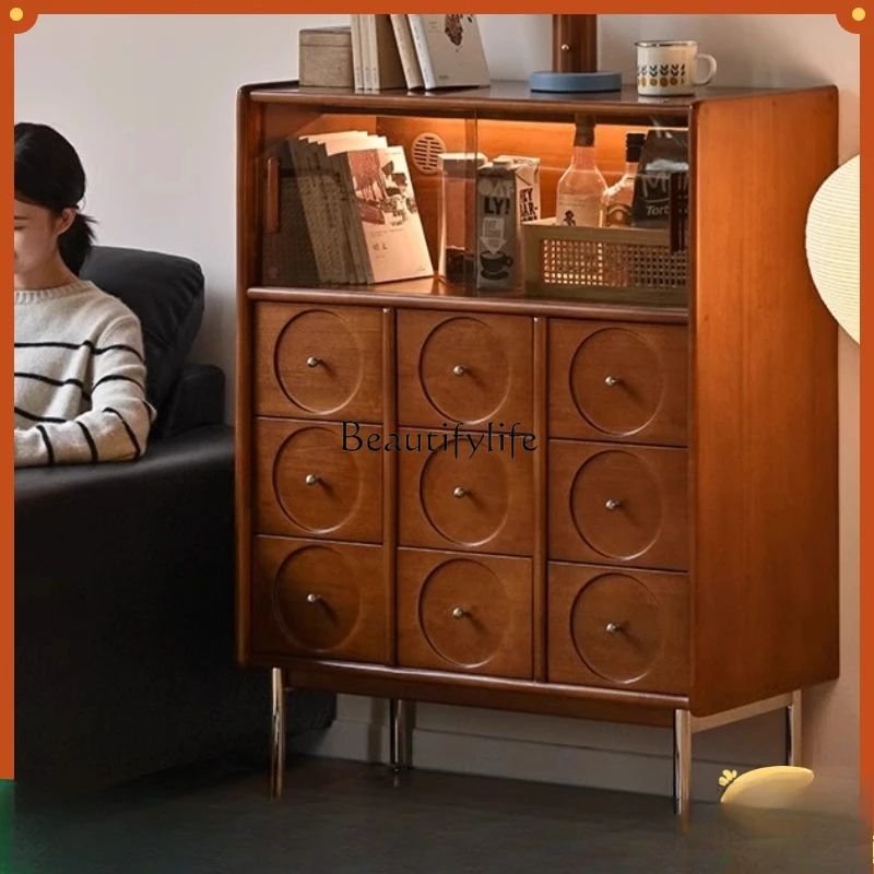 

Retro solid wood chest integrated wall simple storage cabinet