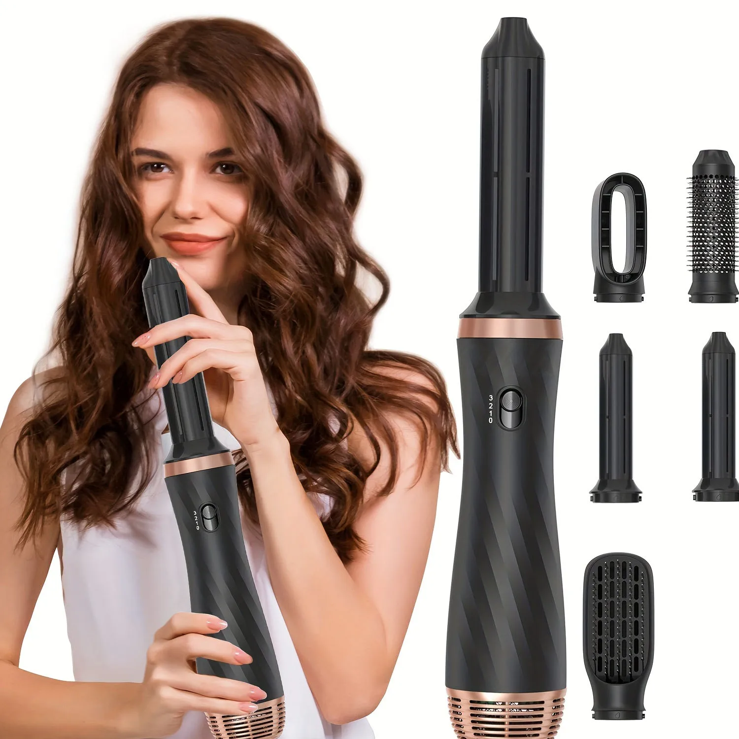 5 in 1 Blow Dryer Brush 60000RPM Hot Air Brush Curling Wand Blow Dryer with 3 Temp Negative Ionic Air Curler Hair Styler