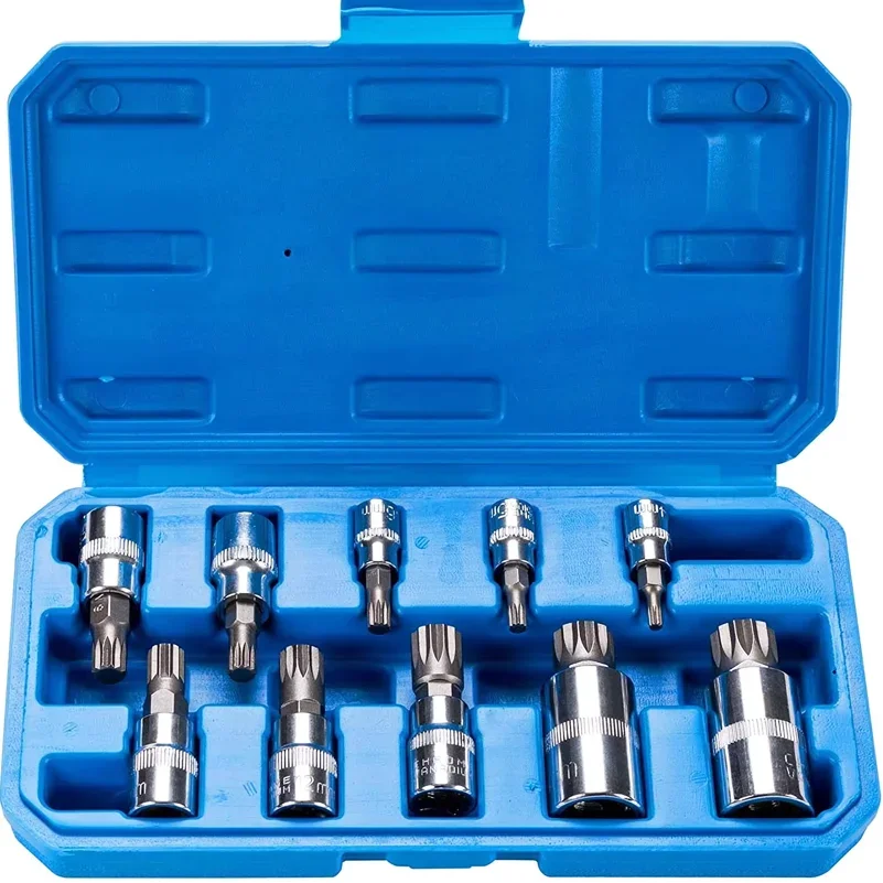 

10pcs Torx Bit Socket Set Star Screwdriver Bits M4-M18 Tampered Triple Square Spline Bit Socket Driver Set for Mechanical Work