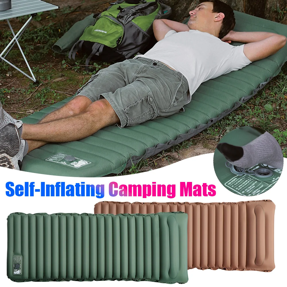

Надувной матрас для кемпинга, самонадувающаяся воздушная подушка с подушкой, уличный спальный коврик с ножным насосом для пеших прогулок, альпинистских ковриков
