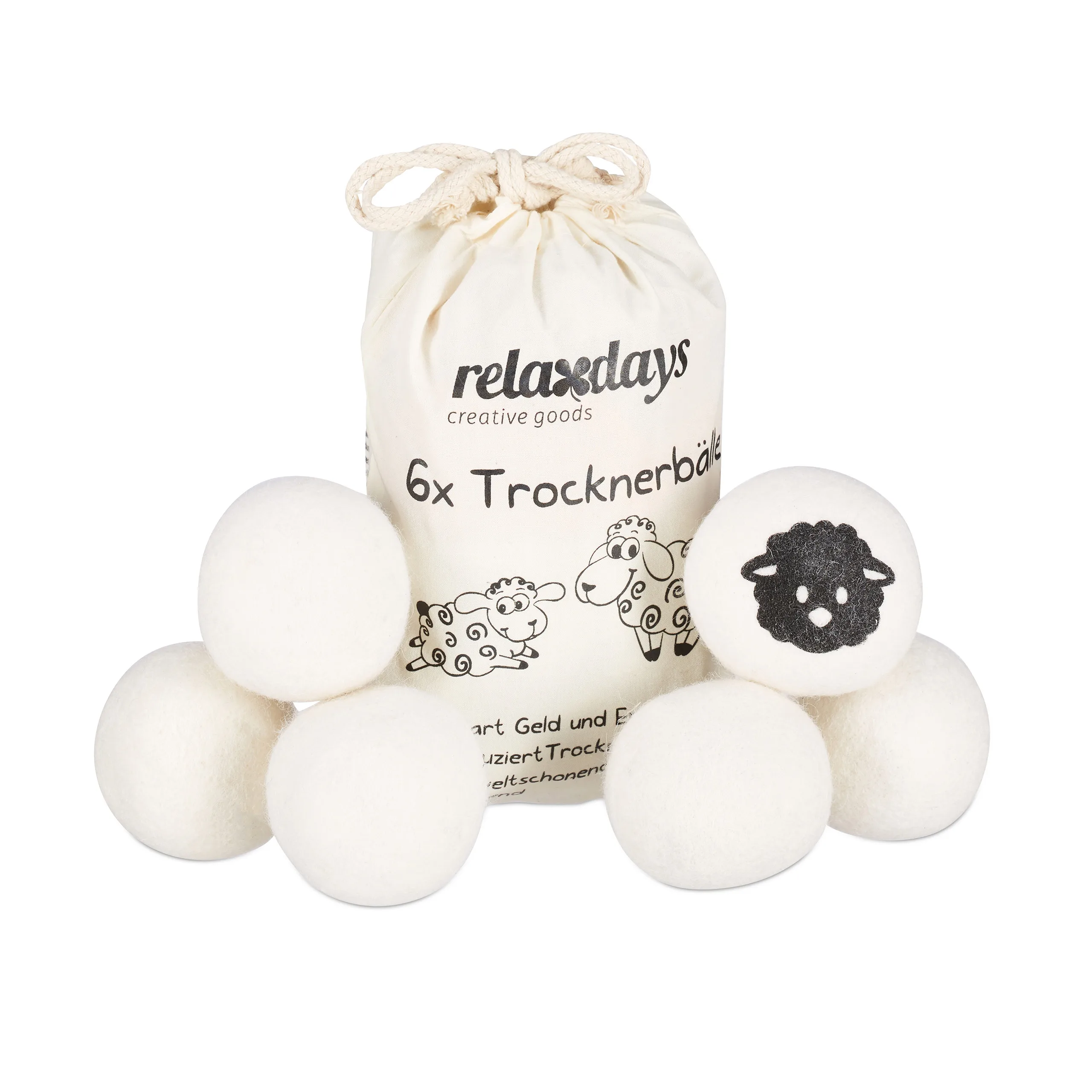 Palline per asciugatrice, 6 palline per asciugatrice, taglia XXL, per asciugatrice a tamburo, realizzate in lana di pecora neozelandese, bianche, Ø 7 cm, con sacchetto in tessuto, palline per bucato,