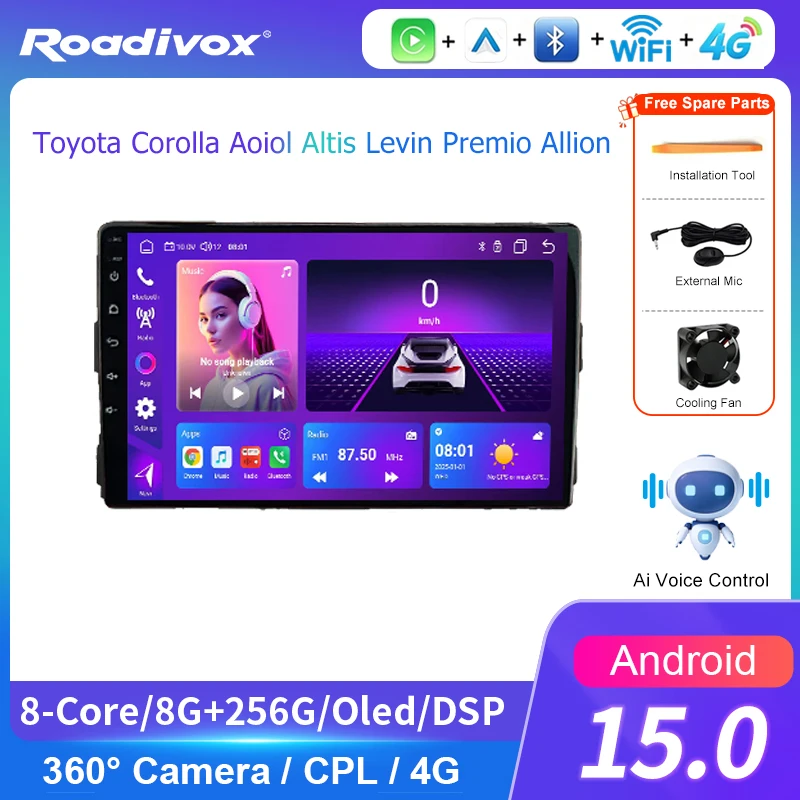 AI VOICE Roadivox AI Voice For Toyota Corolla Aoiol Altis Levin Premio AllionCar Stereo Radio with GPS Navi Carplay Car Stereo