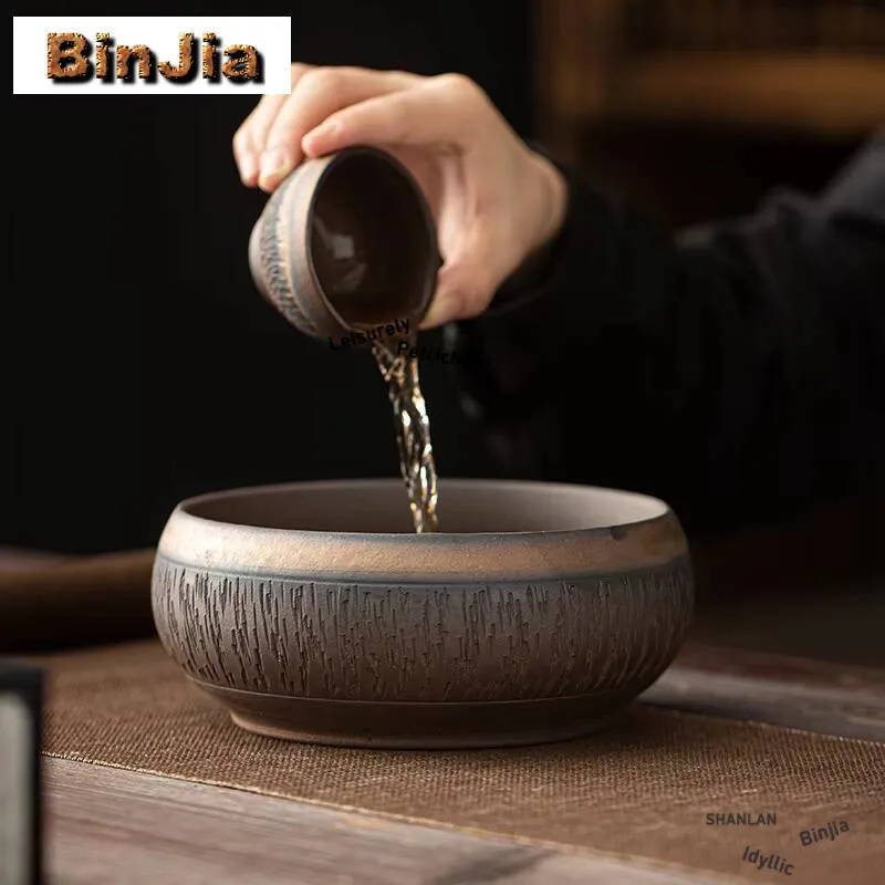 950ml Ancient Gilt Iron Glaze Jianshui Jumping Knife Pattern Tea Wash Residue Bucket Household Chaxi Cha Accessories Craft Gift