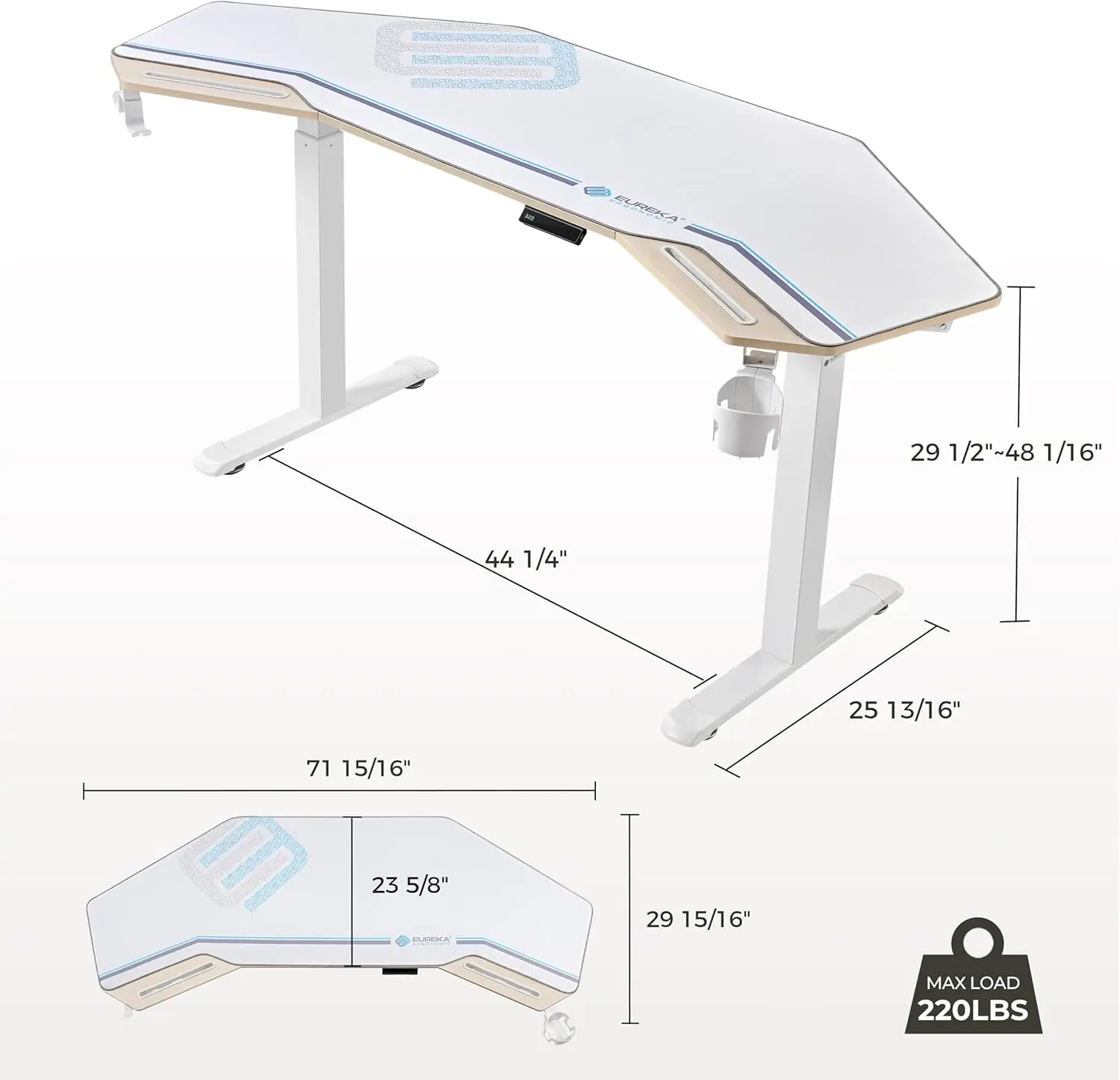 Standing Desk,  Electric Adjustable Height Desk,Wing Shaped Computer Desk Large Music Studio Table,Dual Motor&Slot, Maple 72"