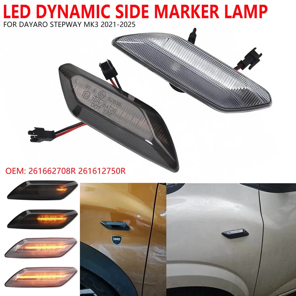 1Pair Sequential LED Dynamic Indicator Side Marker Signal Light Lamp For Dacia Sandero Stepway MK3 2021 2022 2023 2024 2025