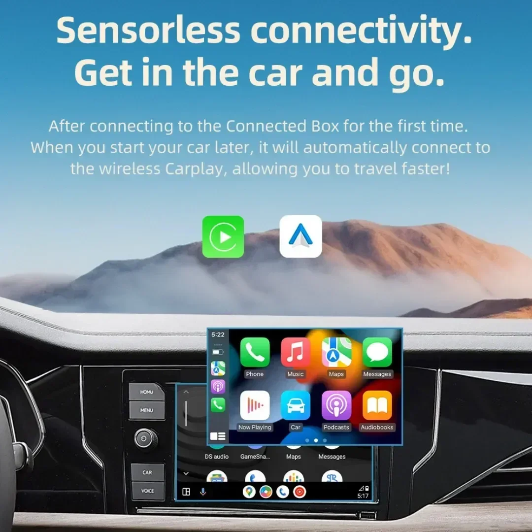 Carplay2air Wireless CarPlay Android Auto Wireless Box 2in 1 Adapter 2-Channel Work Waze Spotify 5.8Ghz WiFi BT5.0 Siri GPS