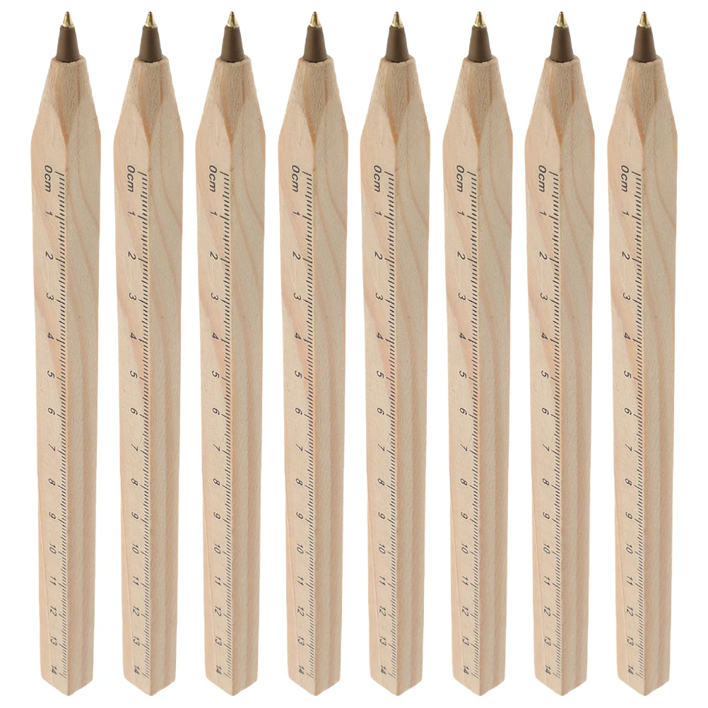 

8pcs Solid Wood Ballpoint Pens Square Shape Ruler Function Comfort Grip Smooth Writing Engraved Pen Refillable Stylus Classroom