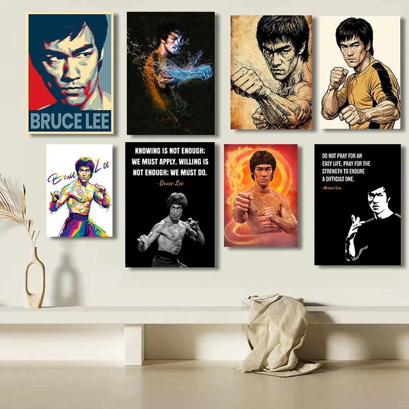 Classic Kung Fu Star Dragon Inspirational Quote Canvas Painting Pop Art Movie Figure Painting Canvas Poster Wall Home Decor