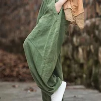 Elegant Women's Cotton Linen Baggy Cargo y2k Pants Vintage Elastic Waist Trousers Loose Casual Long Wide Leg Oversize Clothes - Image 5