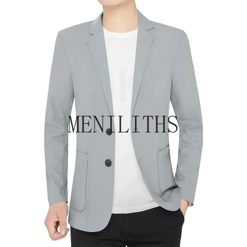 

Summer Men Blazers Solid Color Thin Anti Wrinkle Quick Drying Soft Business Suit Blazer Jacket for Man Men Blazer Slim Fit