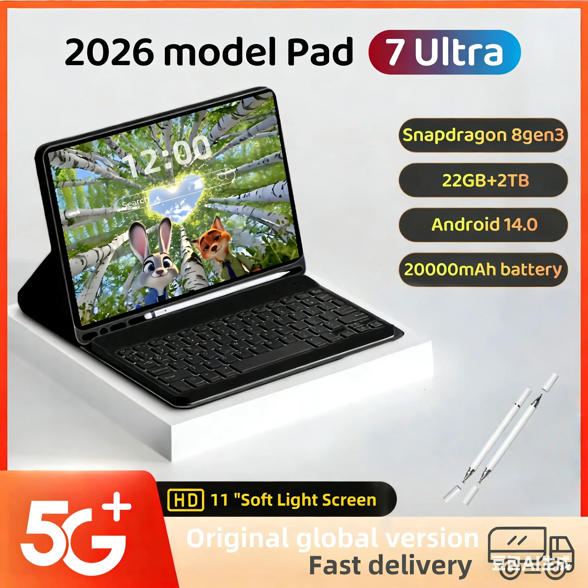 �y�Z�[�����z2026�N�V�^�I���W�i���O���[�o���Ń^�u���b�gPC Pad 7 Pro Ultra Snapdragon 8 Gen 3 Android 14 HD 4K�A22GB + 2TB�A�f���A��SIM 5G�����WIFI